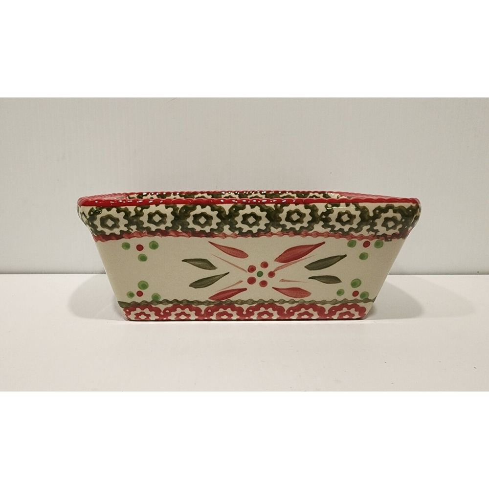 Temptations Old World Ovenware Christmas Mini Loaf Pan Red  Poinsettia  12 oz.